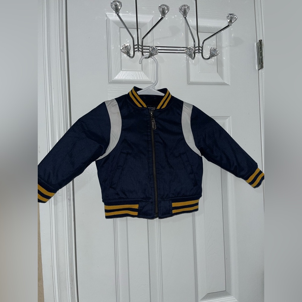 The Children's Place Navy Puffer Jacket with Yellow Stripes